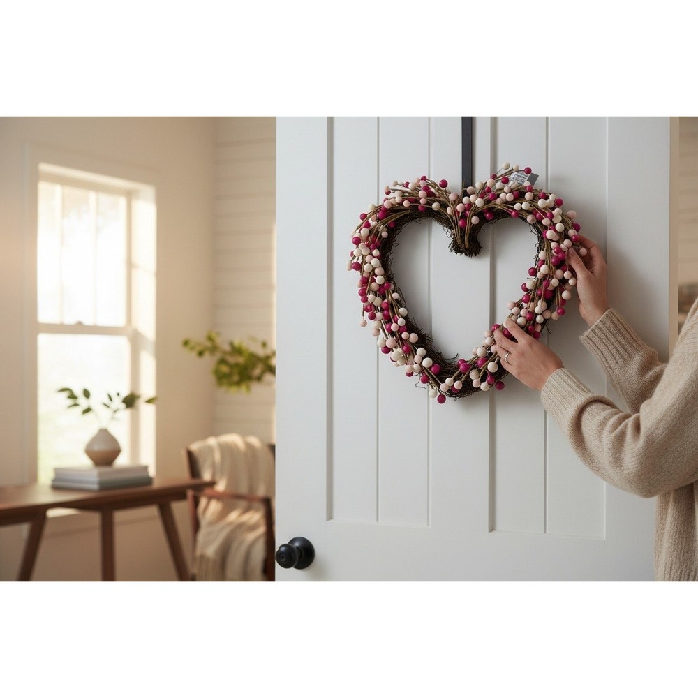 Threshold Heart Berry Wreath Home Decor Pink Cream New With Tags Chipped Berries